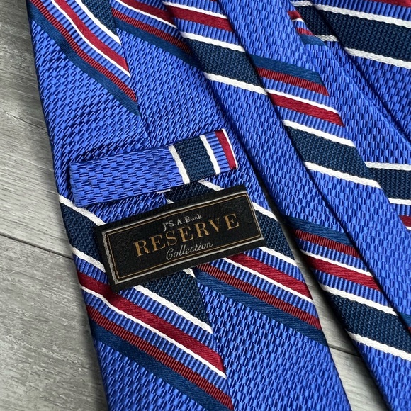 Jos A Bank Reserve Blue w/ Red, Navy & White Stripe Twill Tie - Picture 3 of 6